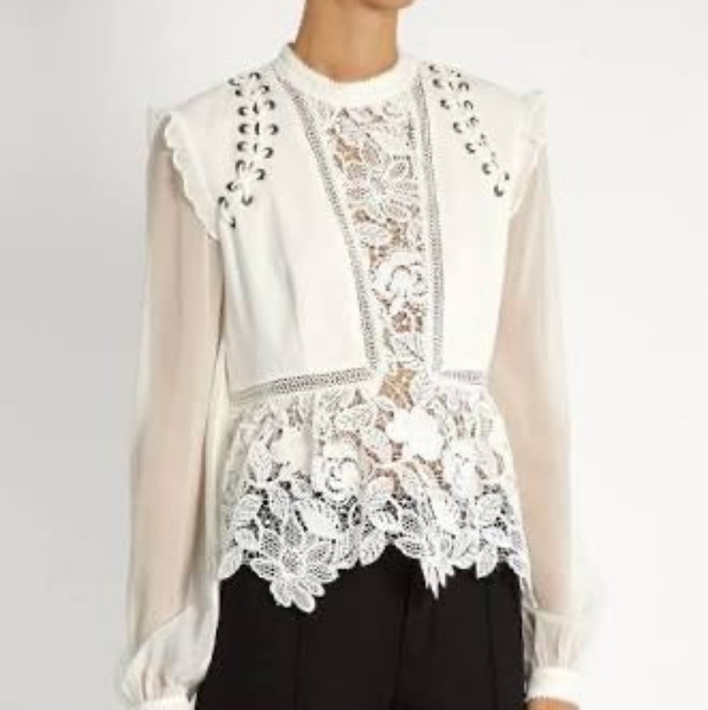 Self Portrait Lace Up Shoulder Crepe Blouse